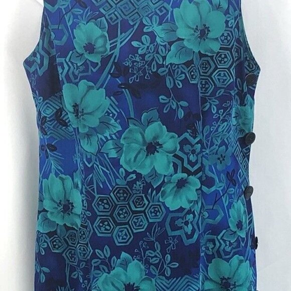 Vintage Dress R&K Sleeveless Shift Floral Tropical Open Side Button Up - Picture 8 of 15